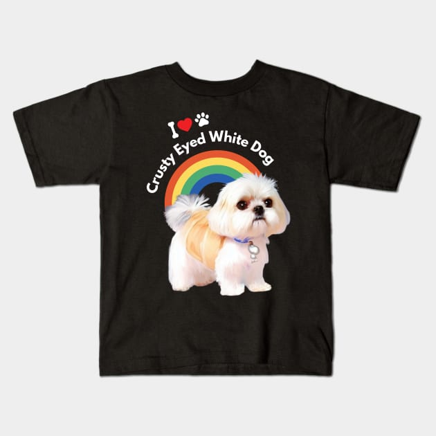 Crusty Eyed Malshi Puppy Fluffy Crusty White Dog Kids T-Shirt by Mochabonk